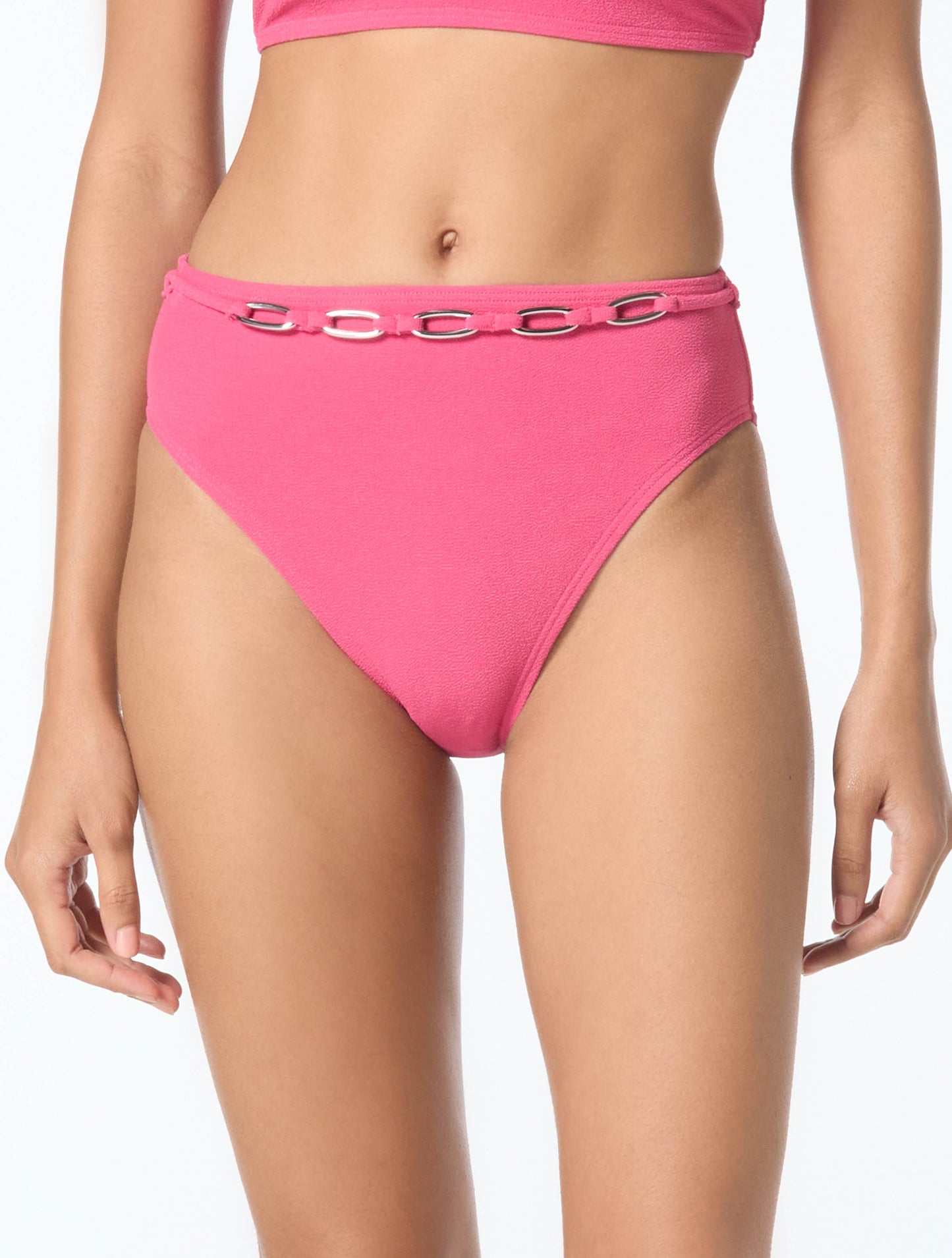 Michael Kors High Waist Textured Bikini Bottom - Crepe Solids