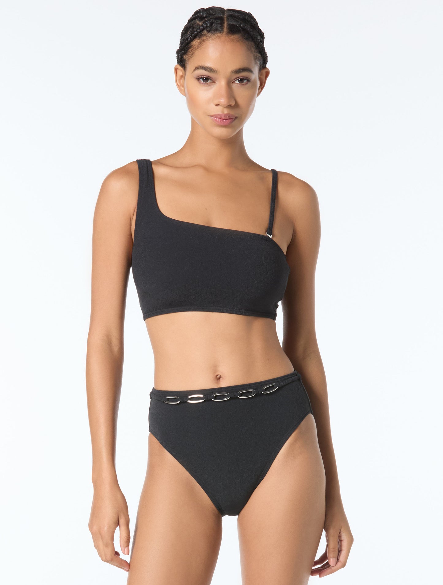 MICHAEL Michael Kors One Shoulder Textured Bikini Top - Crepe Solids