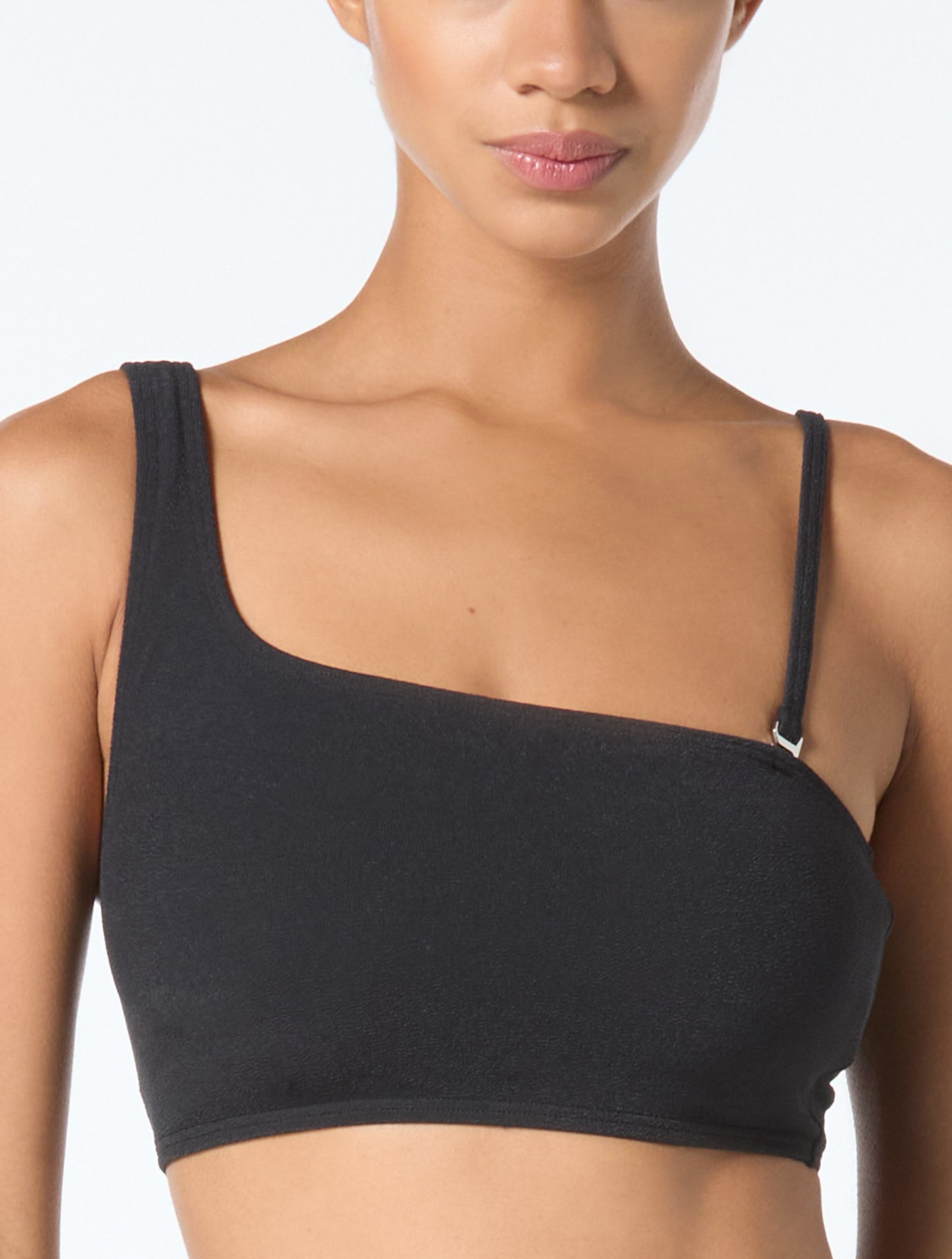 MICHAEL Michael Kors One Shoulder Textured Bikini Top - Crepe Solids