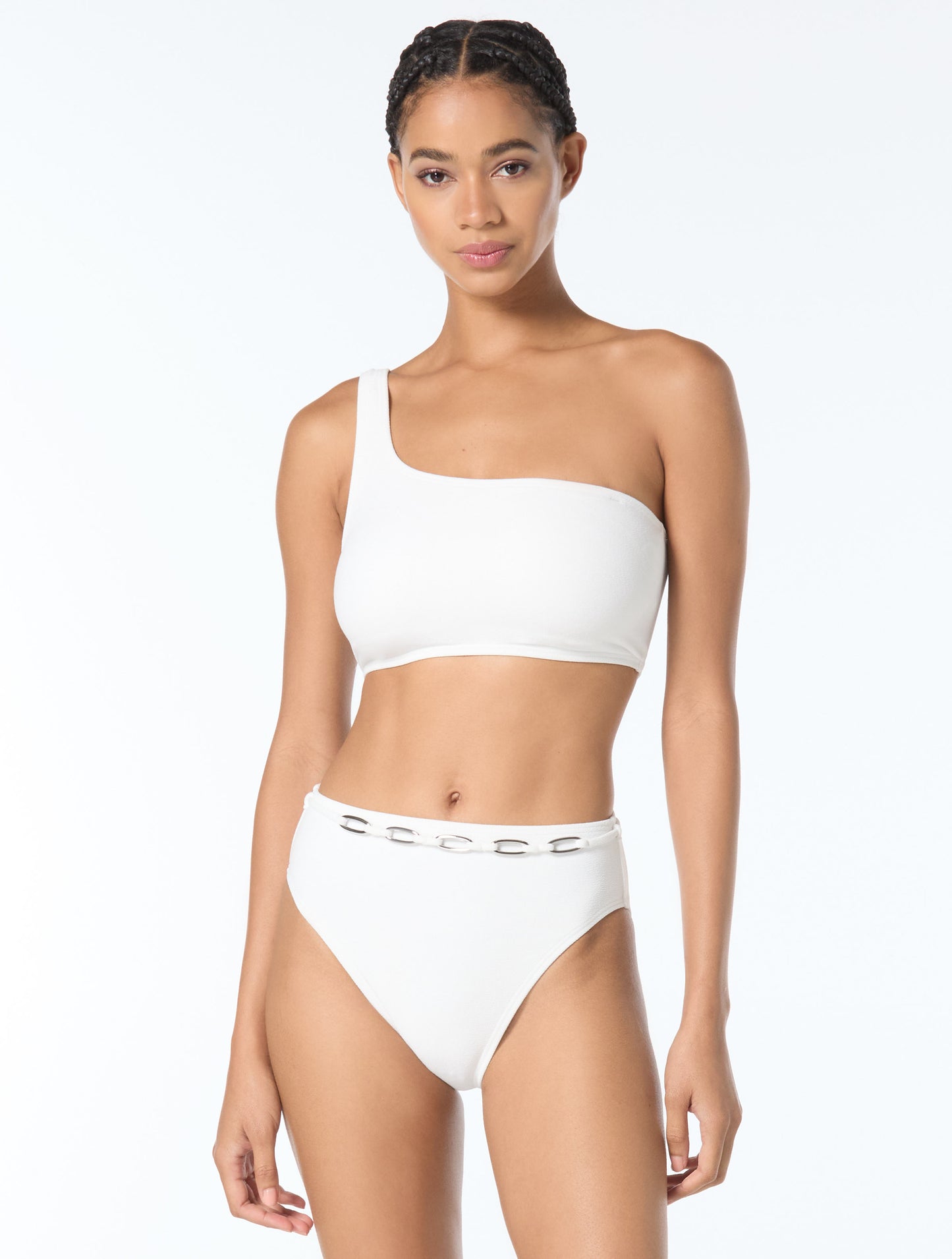 MICHAEL Michael Kors One Shoulder Textured Bikini Top - Crepe Solids