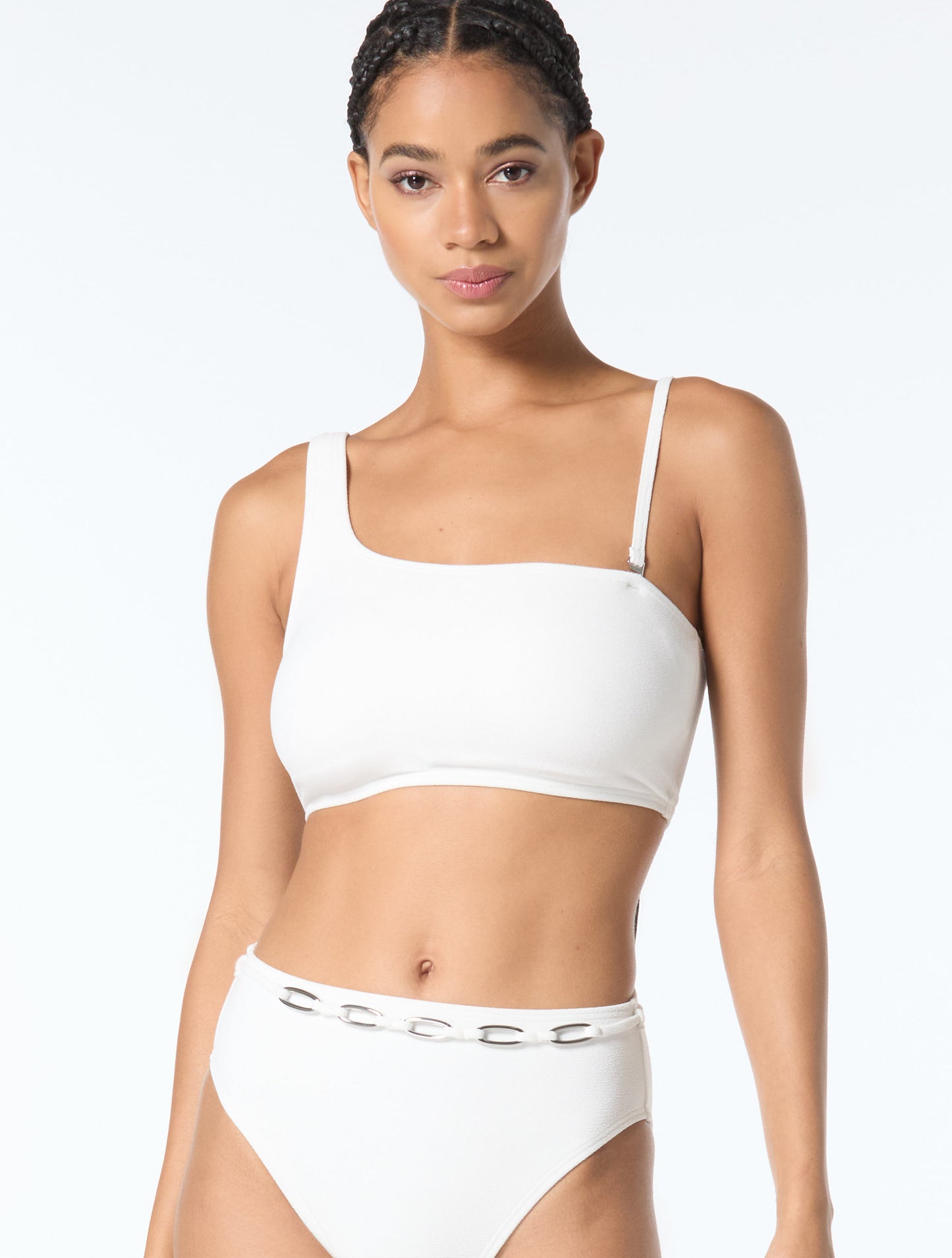 MICHAEL Michael Kors One Shoulder Textured Bikini Top - Crepe Solids