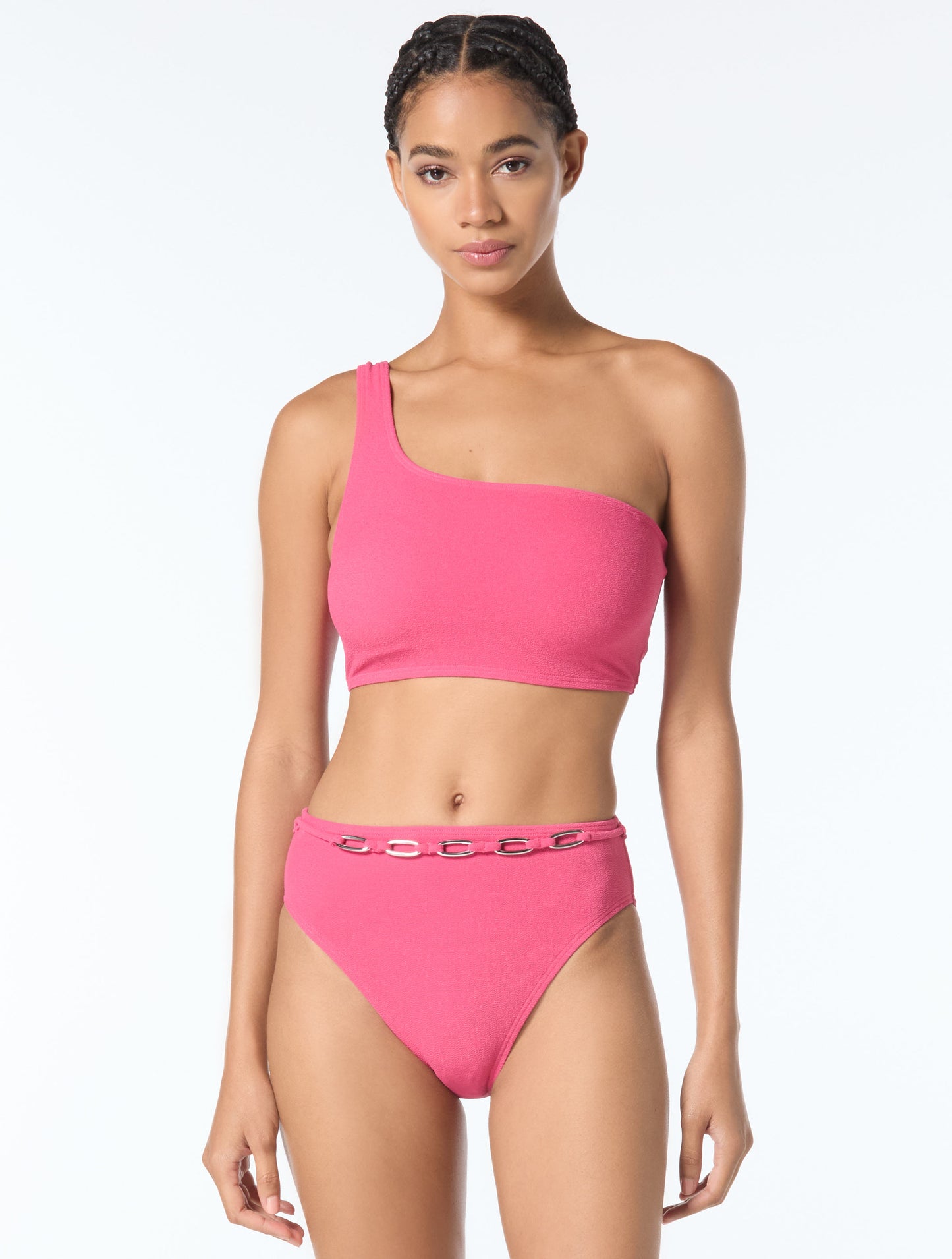 MICHAEL Michael Kors One Shoulder Textured Bikini Top - Crepe Solids