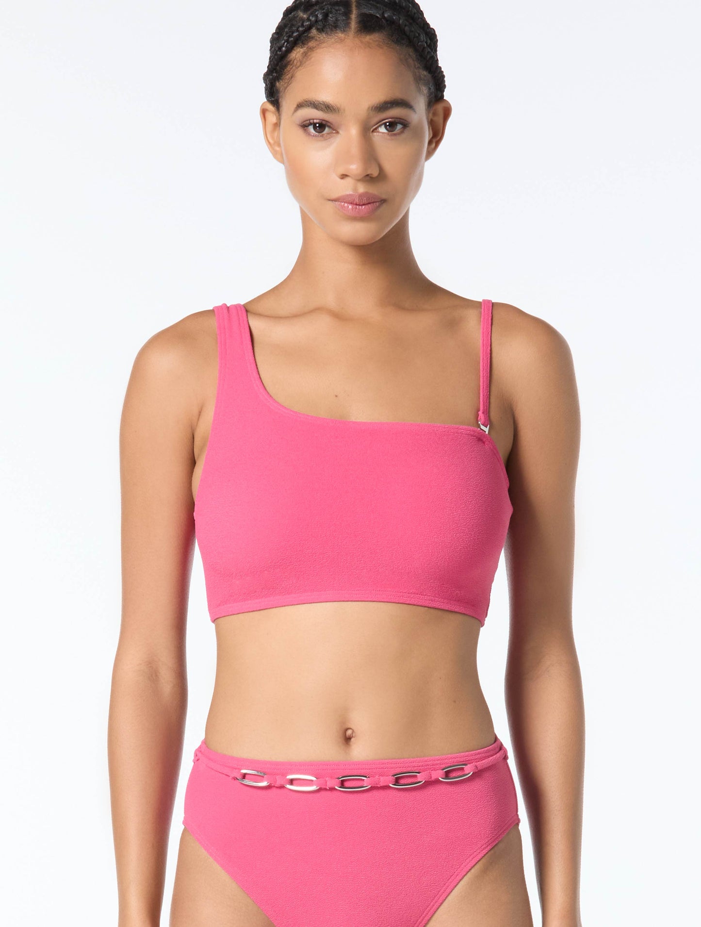 MICHAEL Michael Kors One Shoulder Textured Bikini Top - Crepe Solids