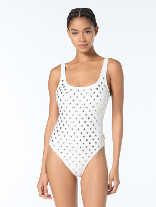 Michael Kors Scoopneck One Piece Swimsuit - Oversized Studs - 100 White