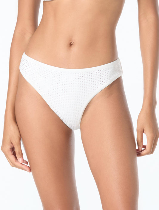 Michael Kors Classic Bikini Bottom - Rhinestone Stud Solids - 100 White