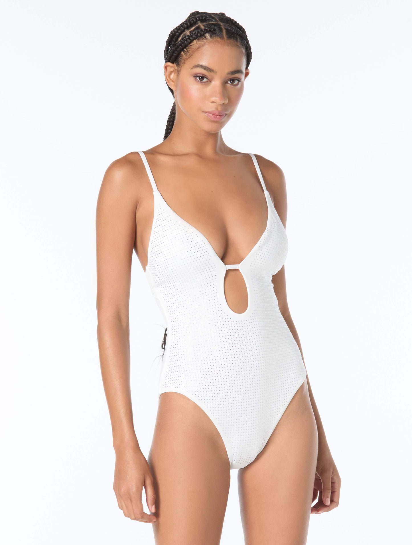 Michael Kors Keyhole One Piece Swimsuit - Rhinestone Studded Solids