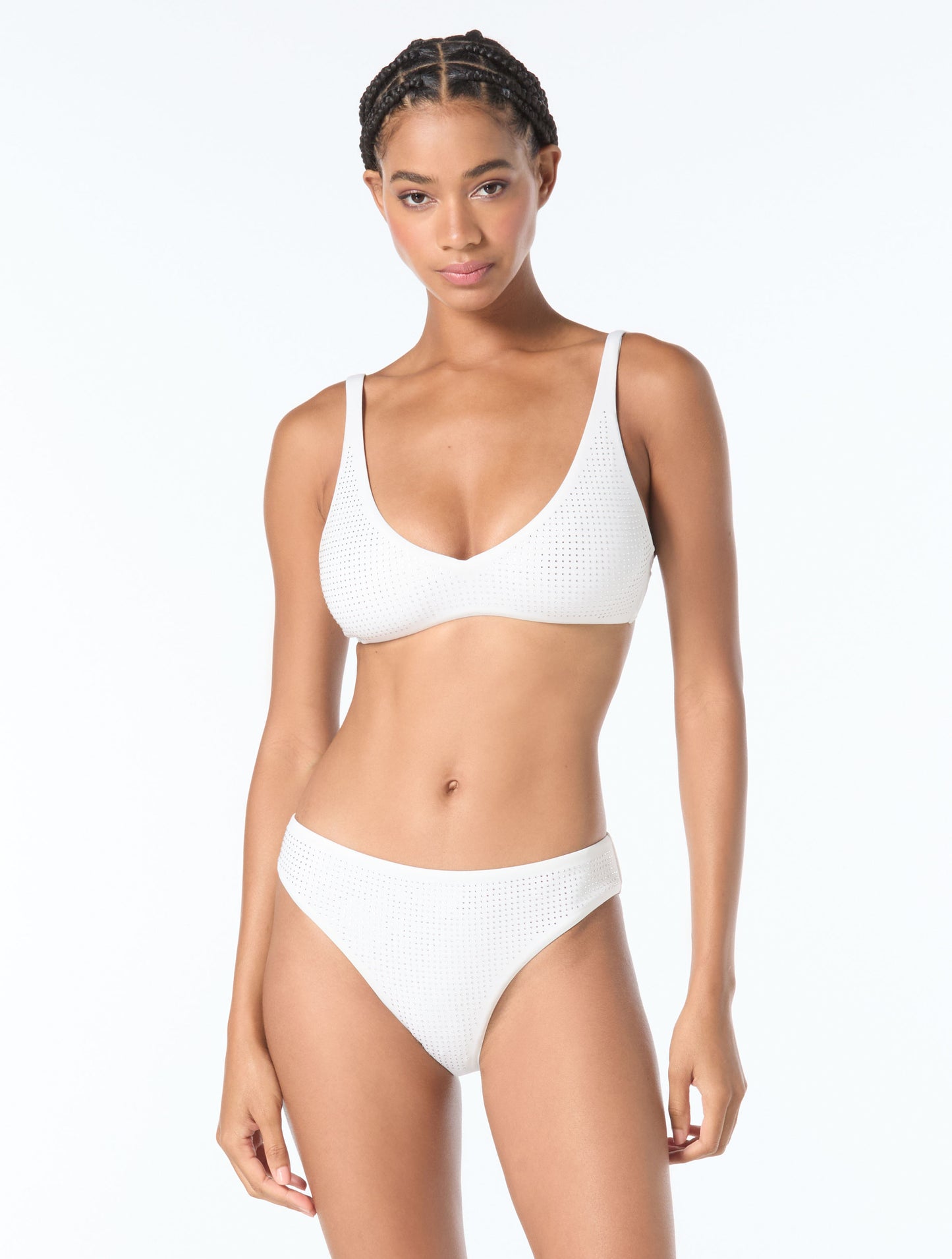 Michael Kors V-Neck Bikini Top - Rhinestone Studded Solids