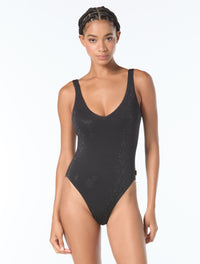 Michael Kors V-Neck One Piece Swimsuit - Rhinestone Studded Solids