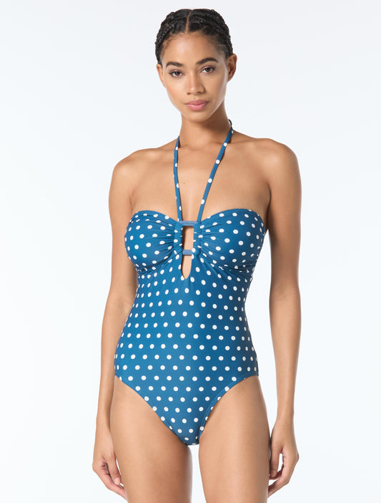 Michael Kors Halter Bandeau One Piece Swimsuit - Classic Dot