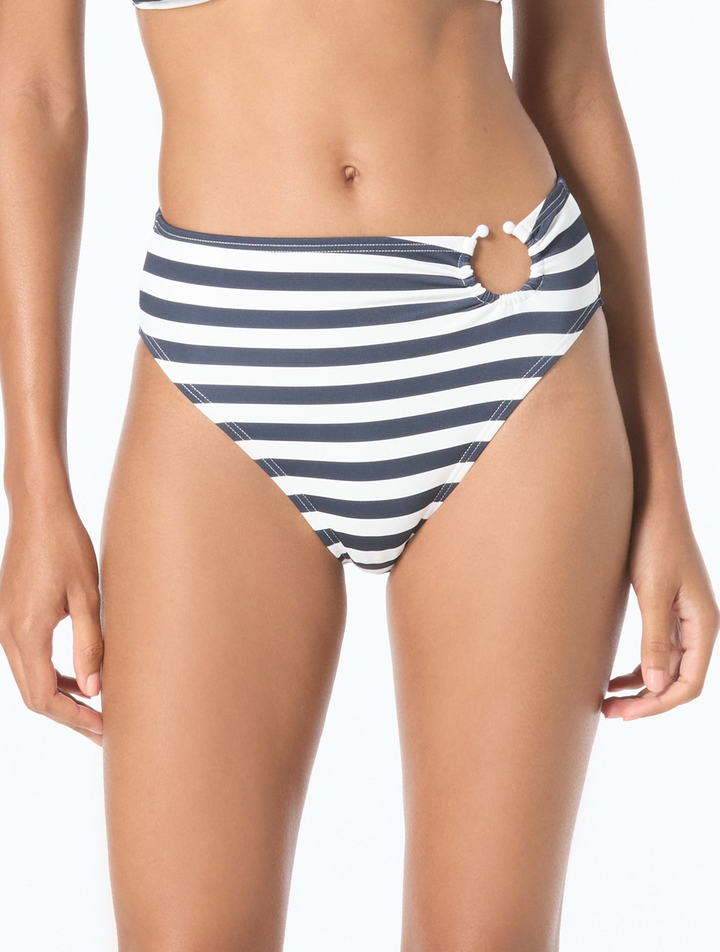Michael Kors High Waist Side Ring Bikini Bottom  - Graphic Stripe