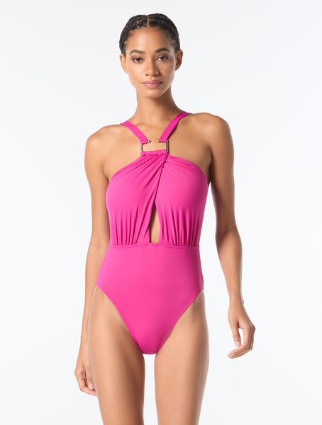 MICHAEL Michael Kors High Neck One Piece Swimsuit - Solids
