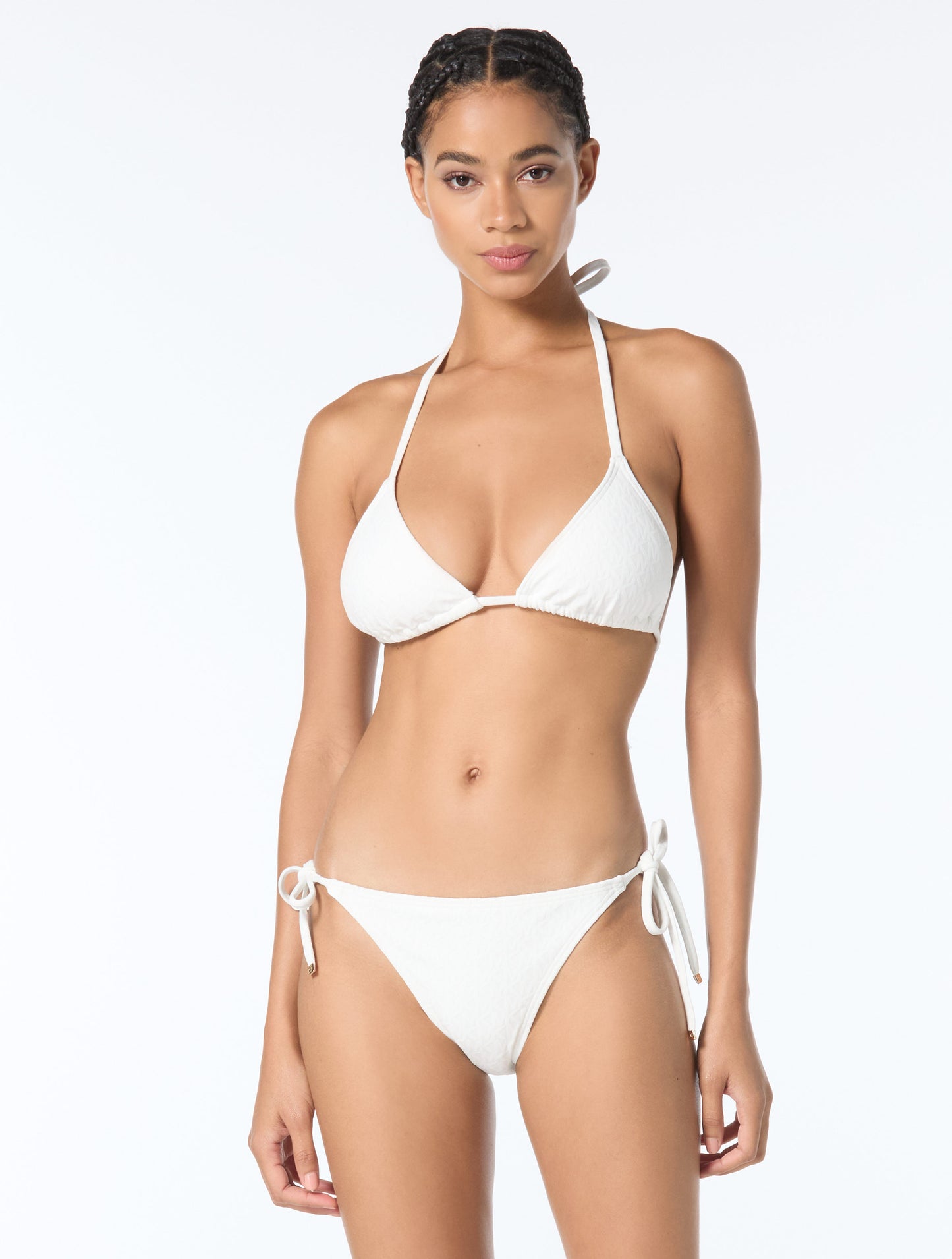 Michael Kors String Halter Textured Bikini Top - Logo Jacquard