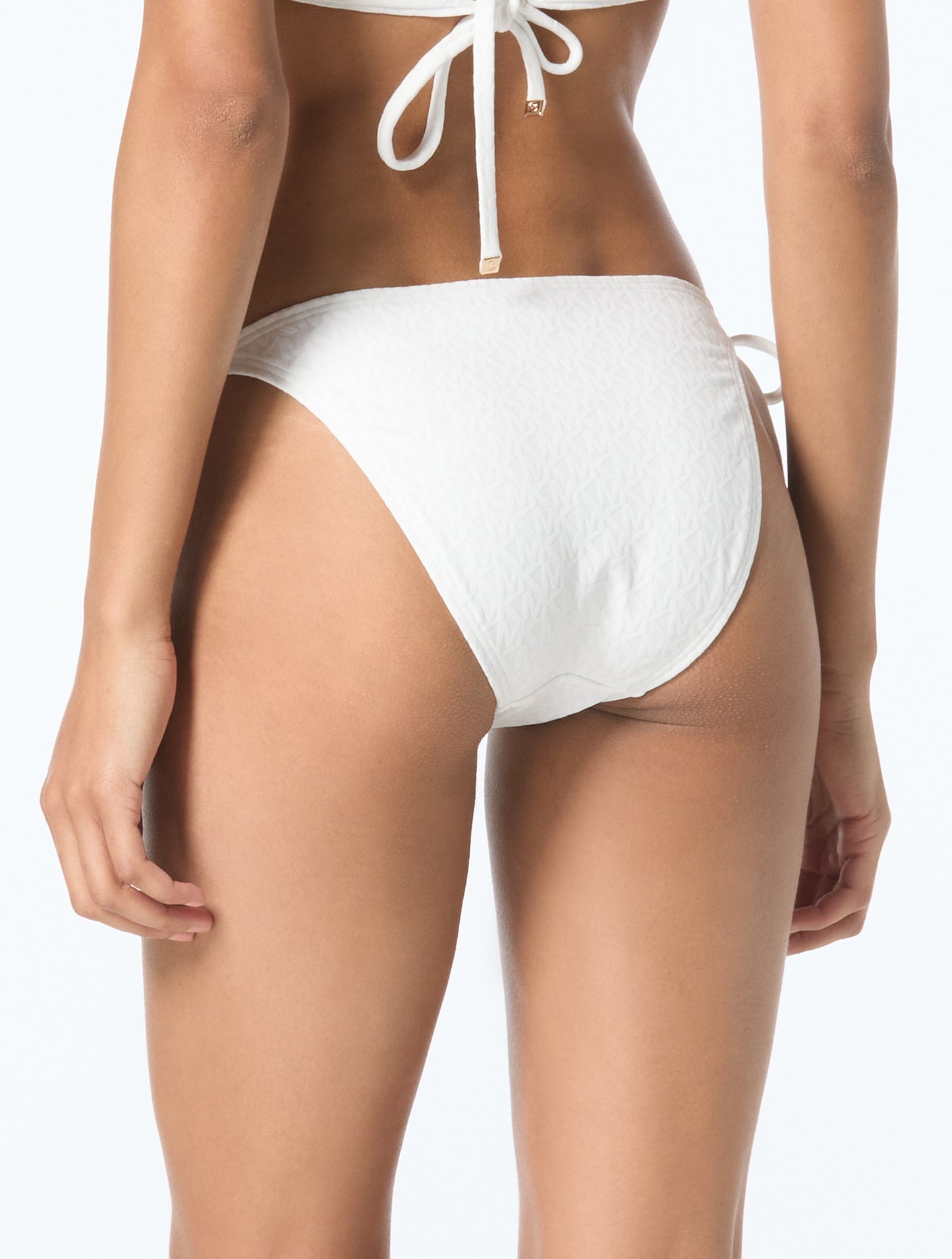 Michael Kors Textured String Side Tie Bikini Bottom - Logo Jacquard