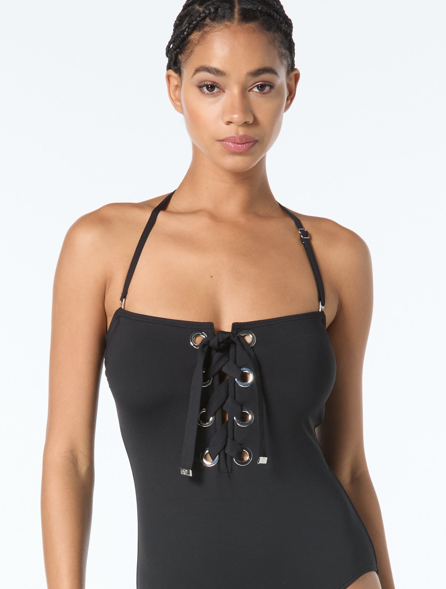 Michael Kors Bandeau Lace Up One Piece Swimsuit - Solids