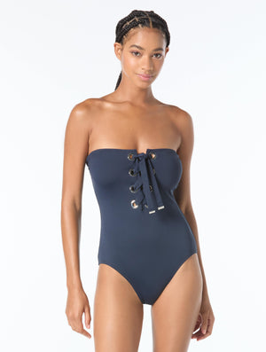 Michael Kors Bandeau Lace Up One Piece Swimsuit - Solids