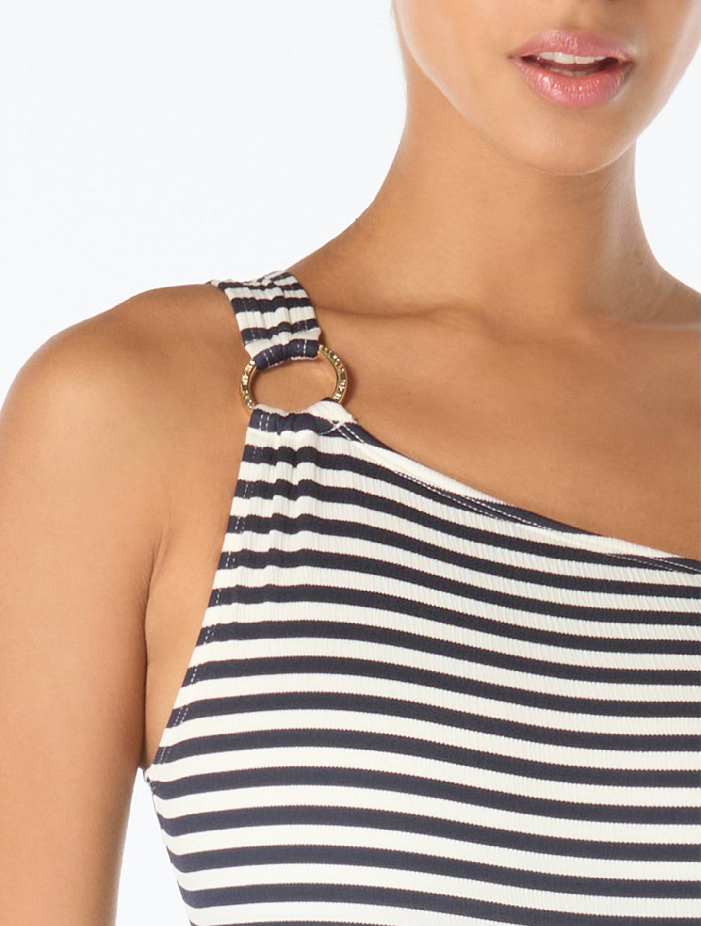 Michael Kors One Shoulder Textured One Piece Swimsuit - St Tropez Stripe