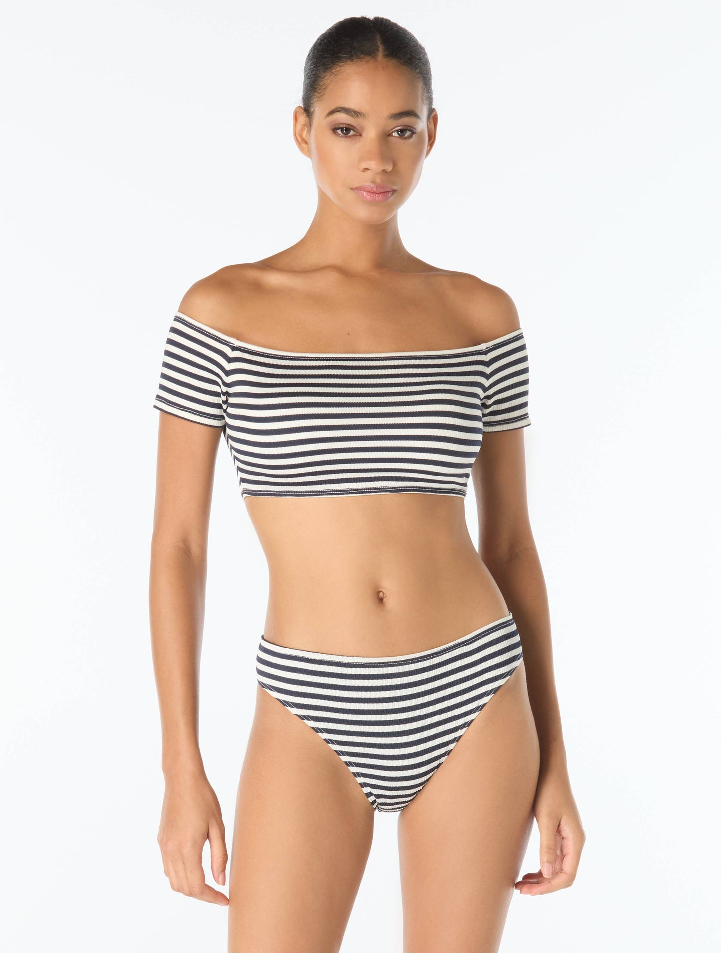 Michael Kors Off the Shoulder Textured Bandeau Bikini Top - St Tropez Stripe