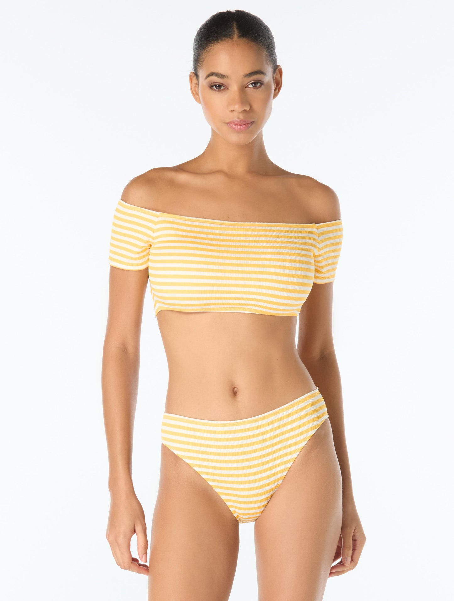 Michael Kors Off the Shoulder Textured Bandeau Bikini Top - St Tropez Stripe