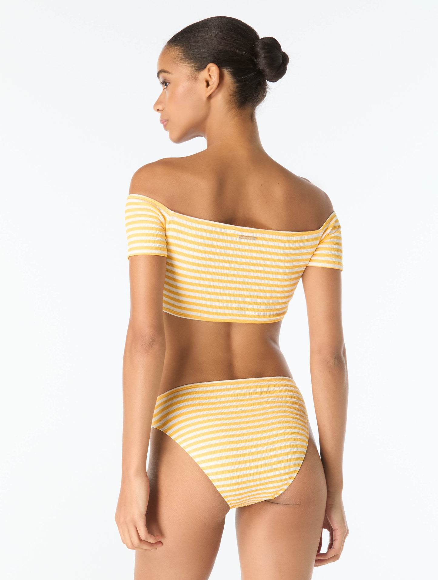 Michael Kors Off the Shoulder Textured Bandeau Bikini Top - St Tropez Stripe