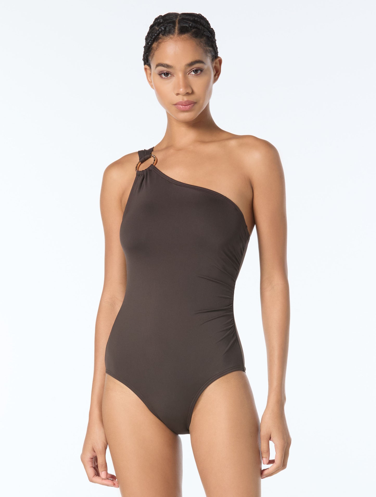 MICHAEL Michael Kors One Shoulder Underwire One Piece Swimsuit - Hardware Solids