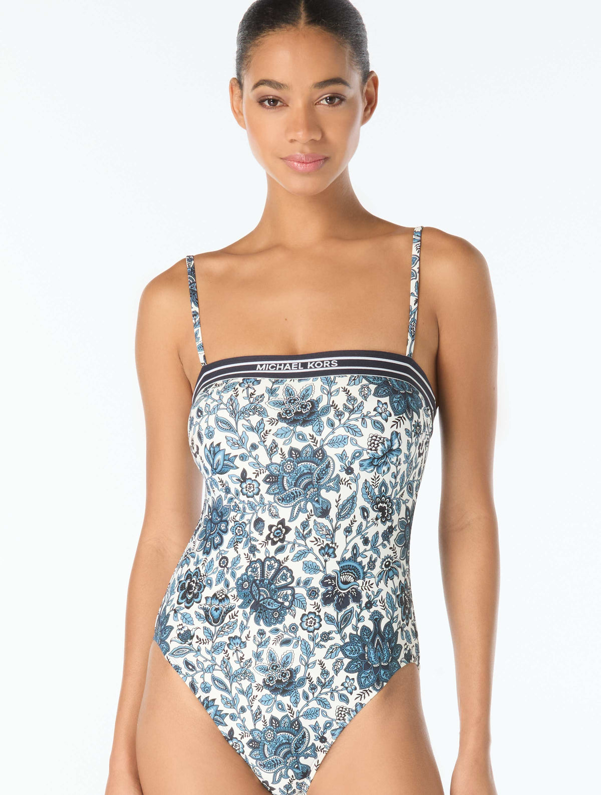 Michael Kors Underwire Bandeau One Piece Swimsuit - Provincial Fleur - 412 New Navy