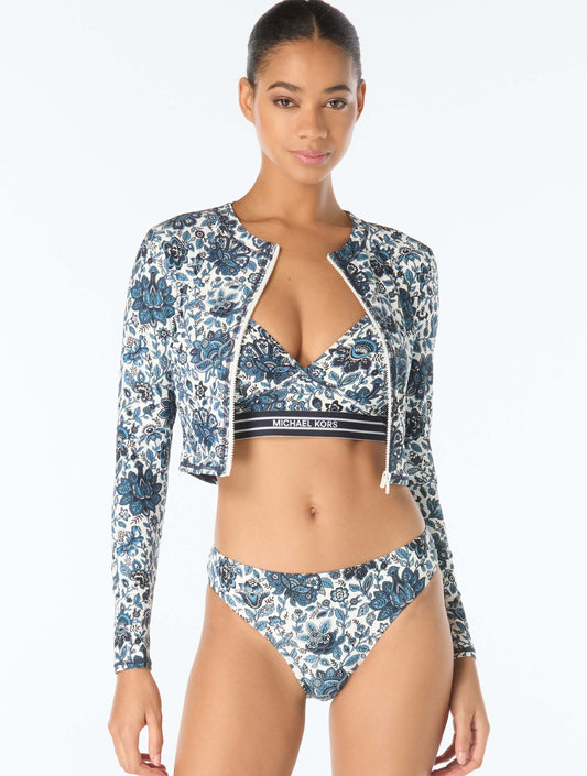 Michael Kors Cropped Zip Front Rash Guard - Provincial Fleur
