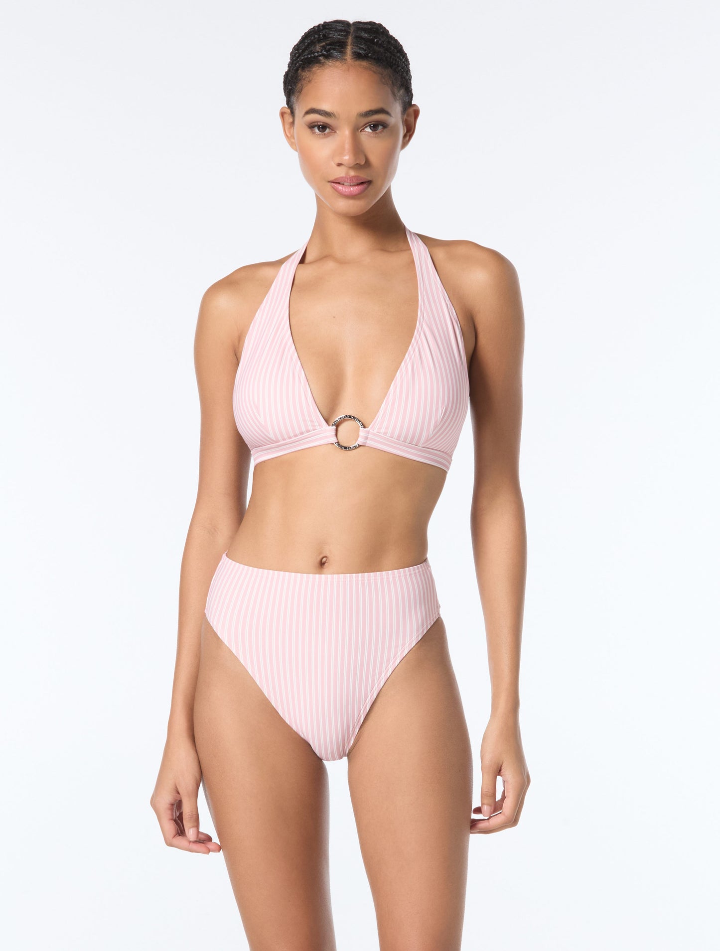 Michael Kors Bon Voyage Stripe Halter Bikini Set & Cover Up Sarong Bundle