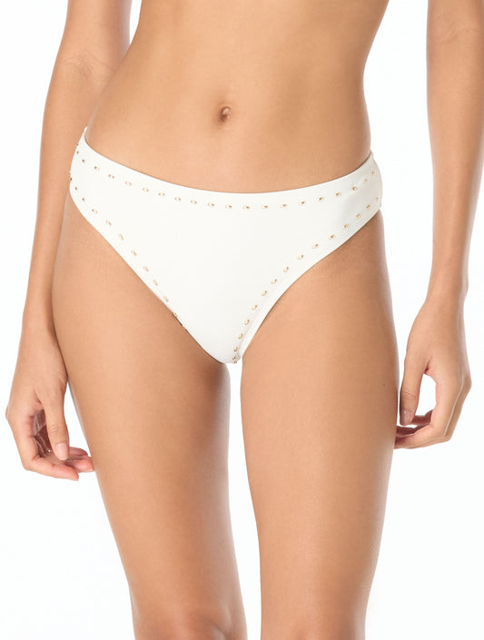 Michael Kors High Leg Bikini Bottom - Half Moon Studs
