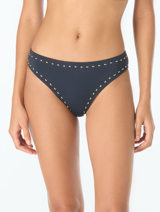 Michael Kors High Leg Bikini Bottom - Half Moon Studs
