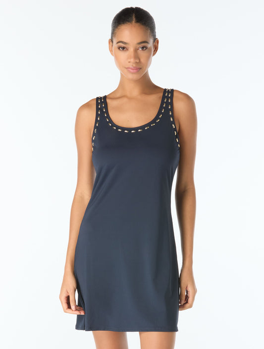 Michael Kors Cover Up Tank Dress - Half Moon Studs - 412 New Navy