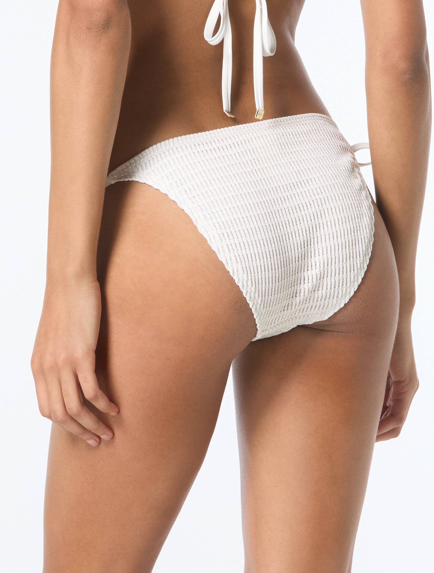 Michael Kors String Tie Textured Bikini Bottom - Shimmer Crochet