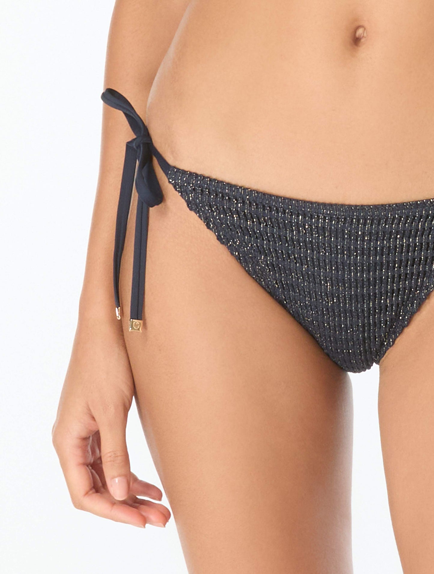 Michael Kors String Tie Textured Bikini Bottom - Shimmer Crochet