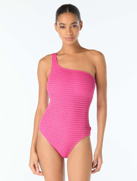 Michael Kors One Shoulder Textured One Piece Swimsuit - Shimmer