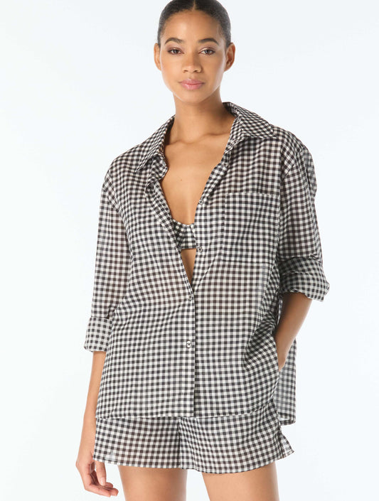 Michael Kors Textured Cover Up Shirt - Boho Gingham