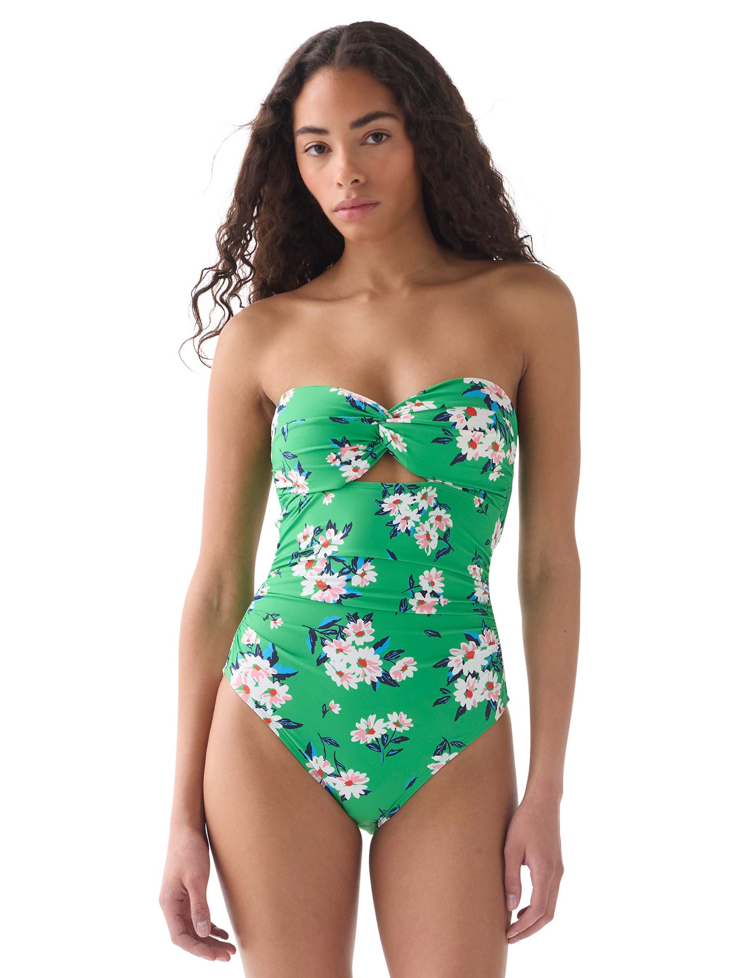 kate spade new york Twist Front Shirred One Piece Swimsuit - Spring Daisies