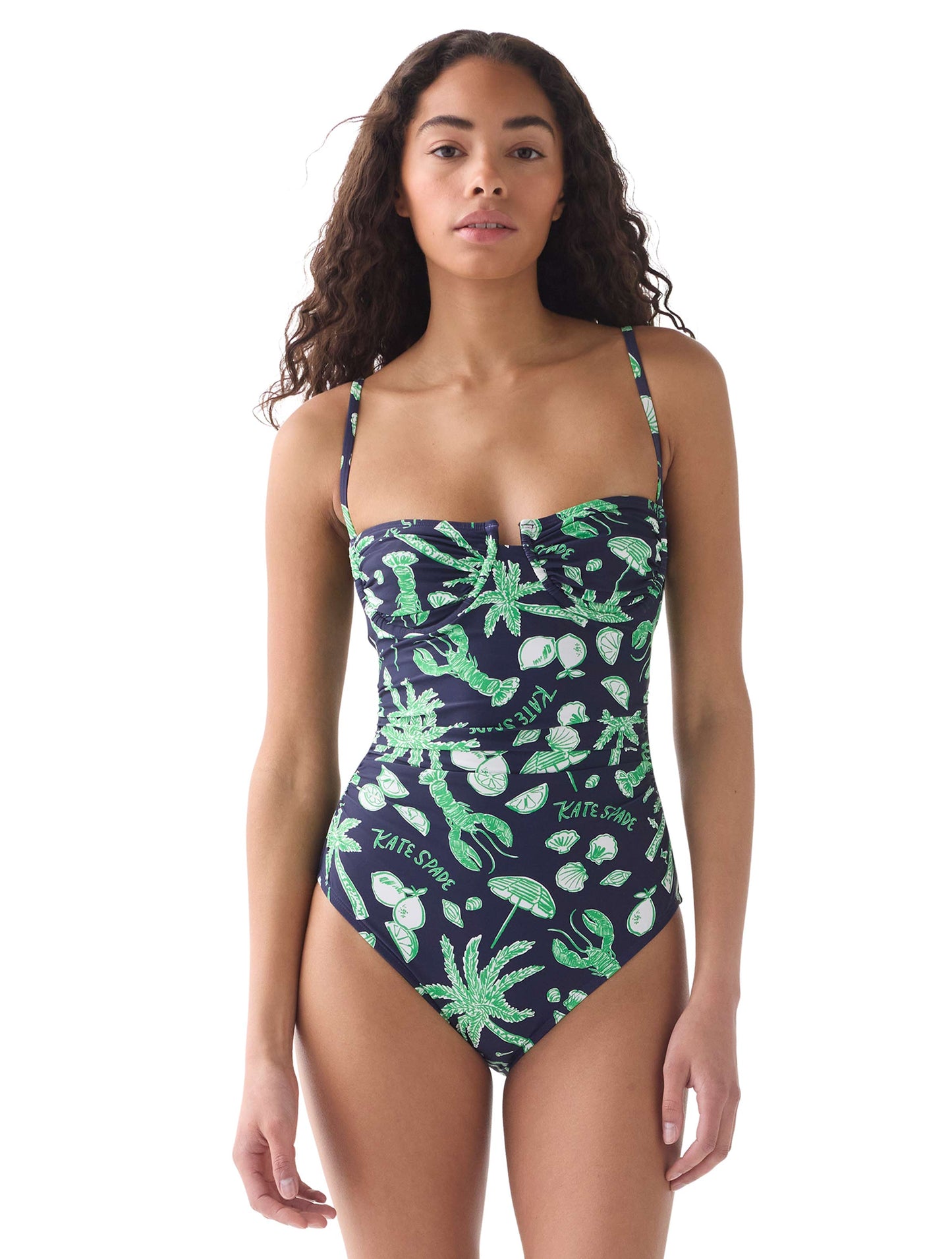 kate spade new york Ruched Underwire One Piece Swimsuit - Beachside