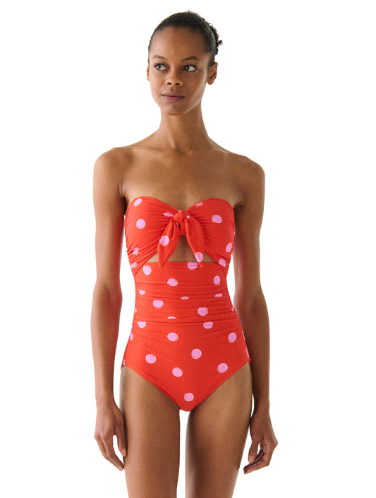 kate spade new york Bandeau Tie Front One Piece Swimsuit - Downtown Dot