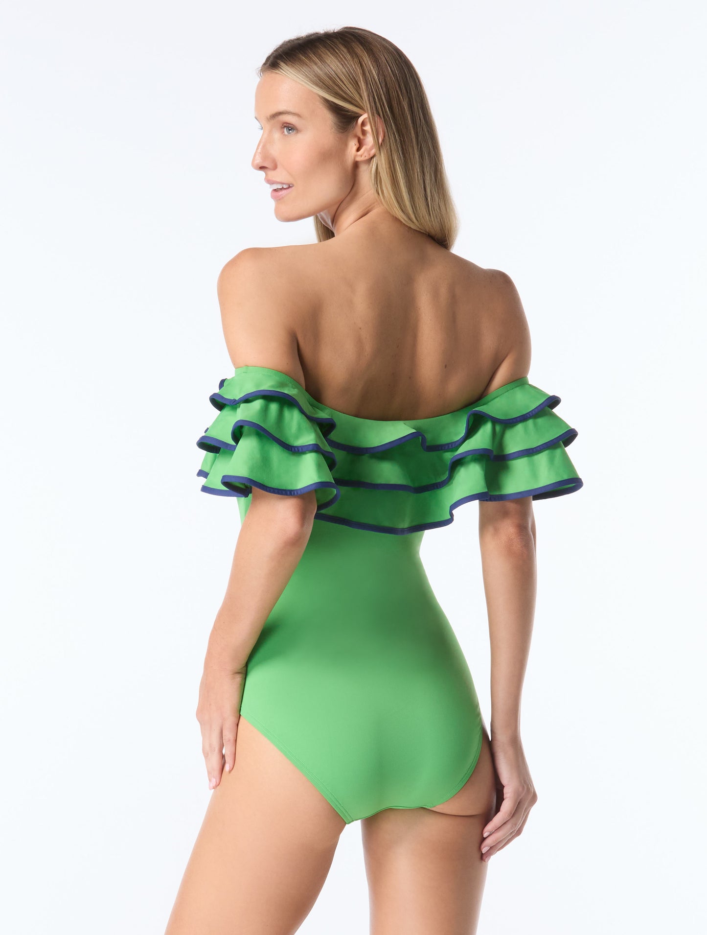 kate spade new york Off the Shoulder Ruffle One Piece Swimsuit - Solids