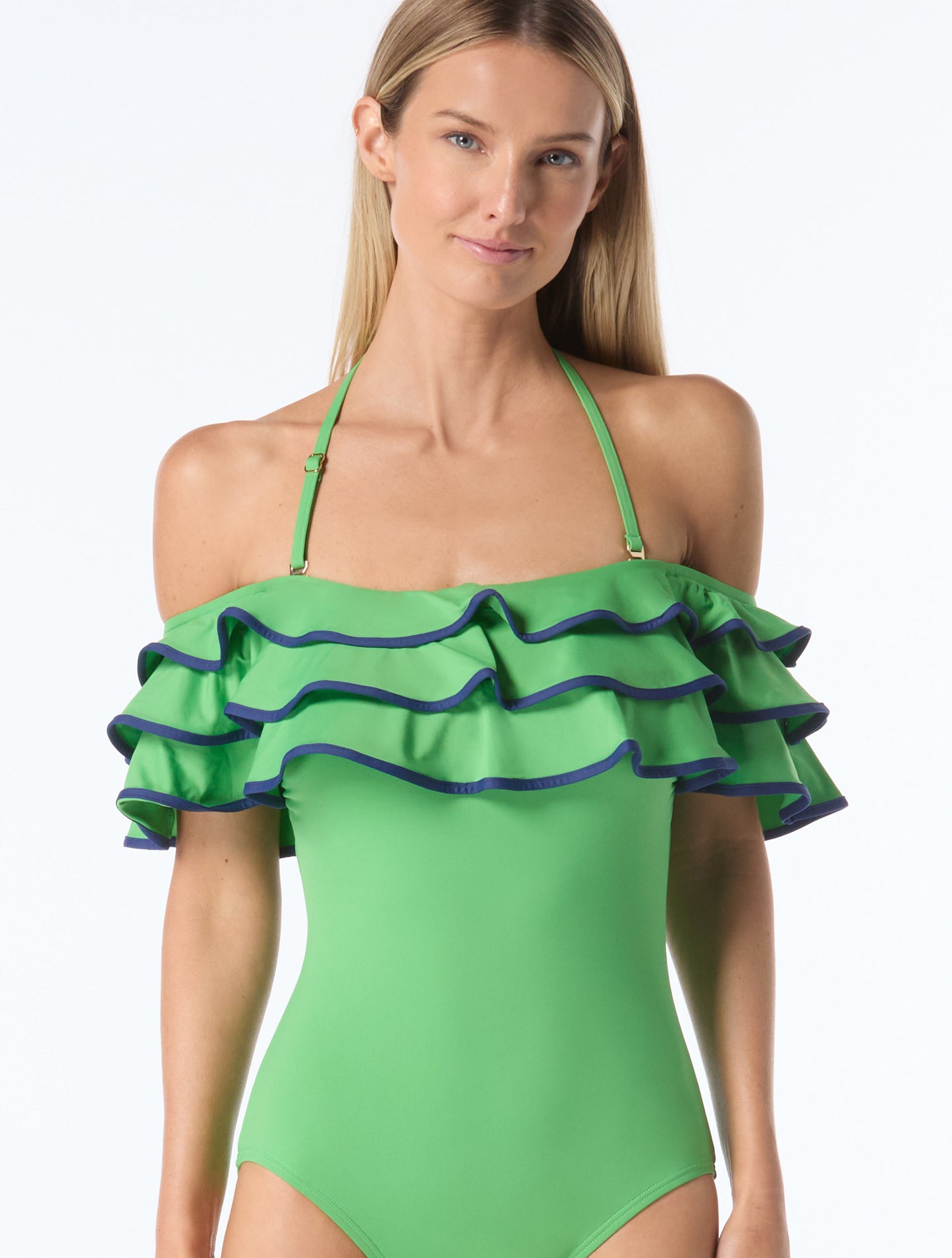 kate spade new york Off the Shoulder Ruffle One Piece Swimsuit - Solids