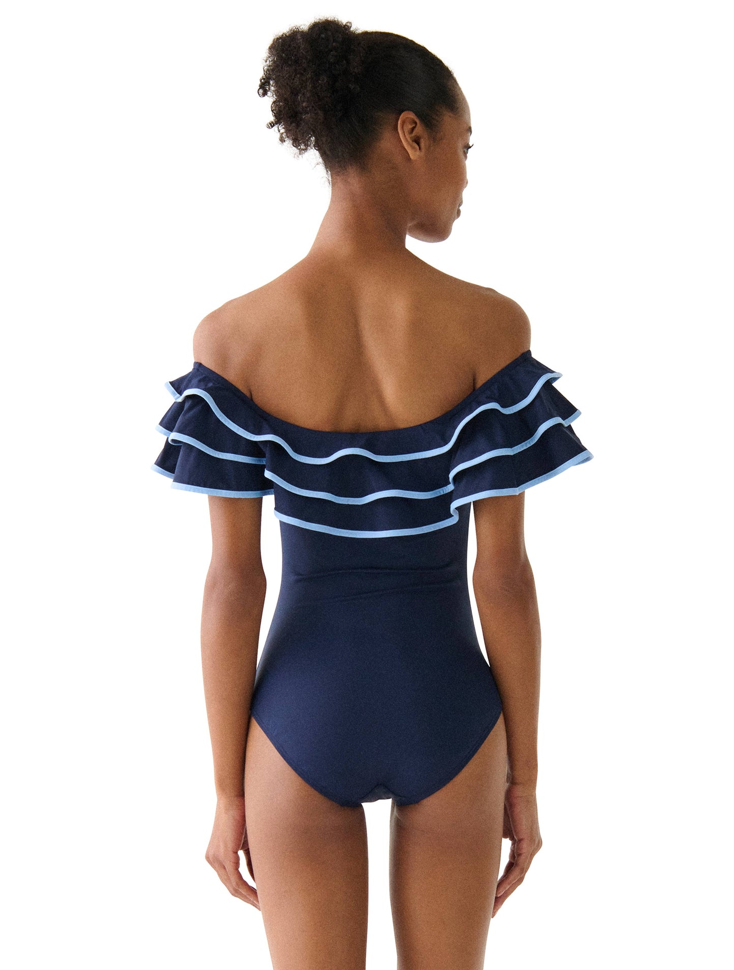 kate spade new york Off the Shoulder Ruffle One Piece Swimsuit - Solids