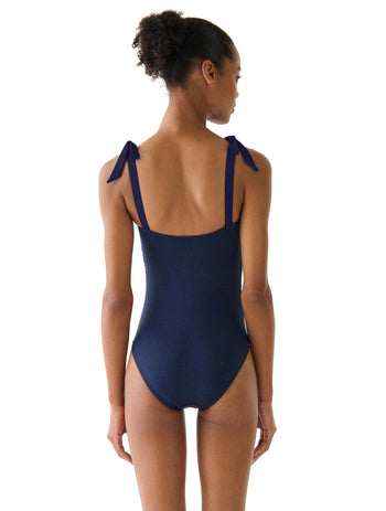 Kate Spade Shoulder Tie One Piece Swimsuit - Bow Solids - 477 PLANETARY NAVY