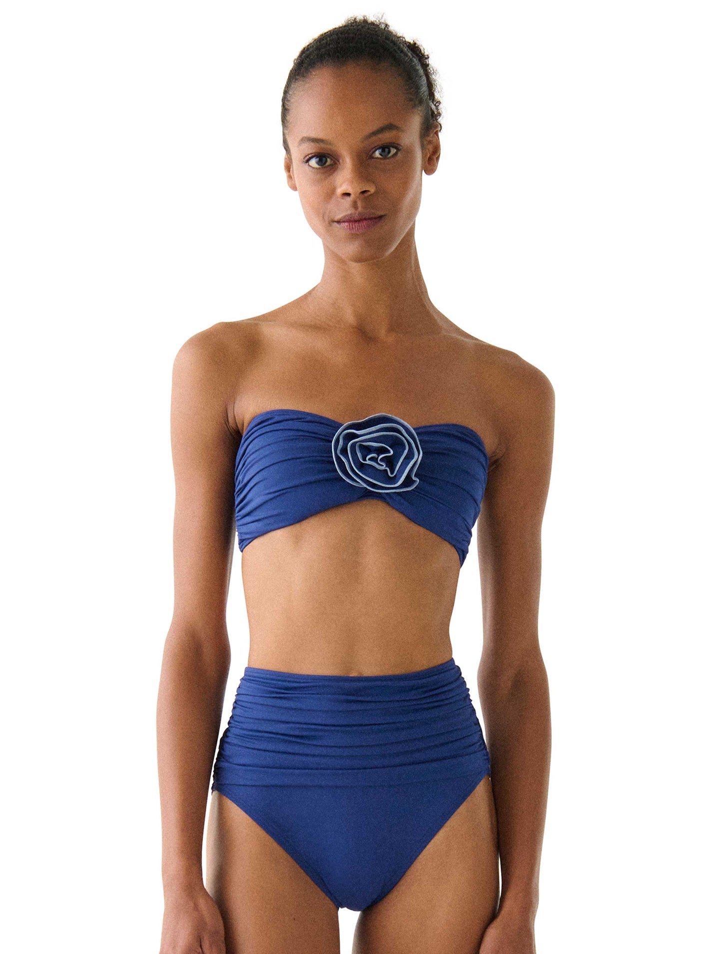 kate spade new york Bandeau Shirred Bikini Top - Contrast Rosette Solids