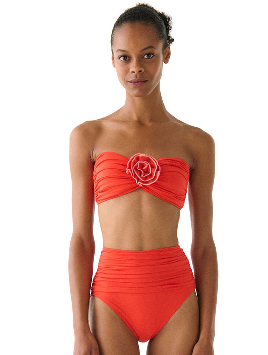 kate spade new york Bandeau Shirred Bikini Top - Contrast Rosette Solids