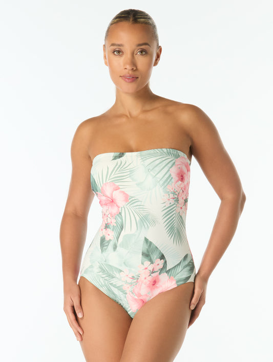 Coco Contours Galena Bra Sized Bandeau One Piece Swimsuit - Hibiscus Breeze