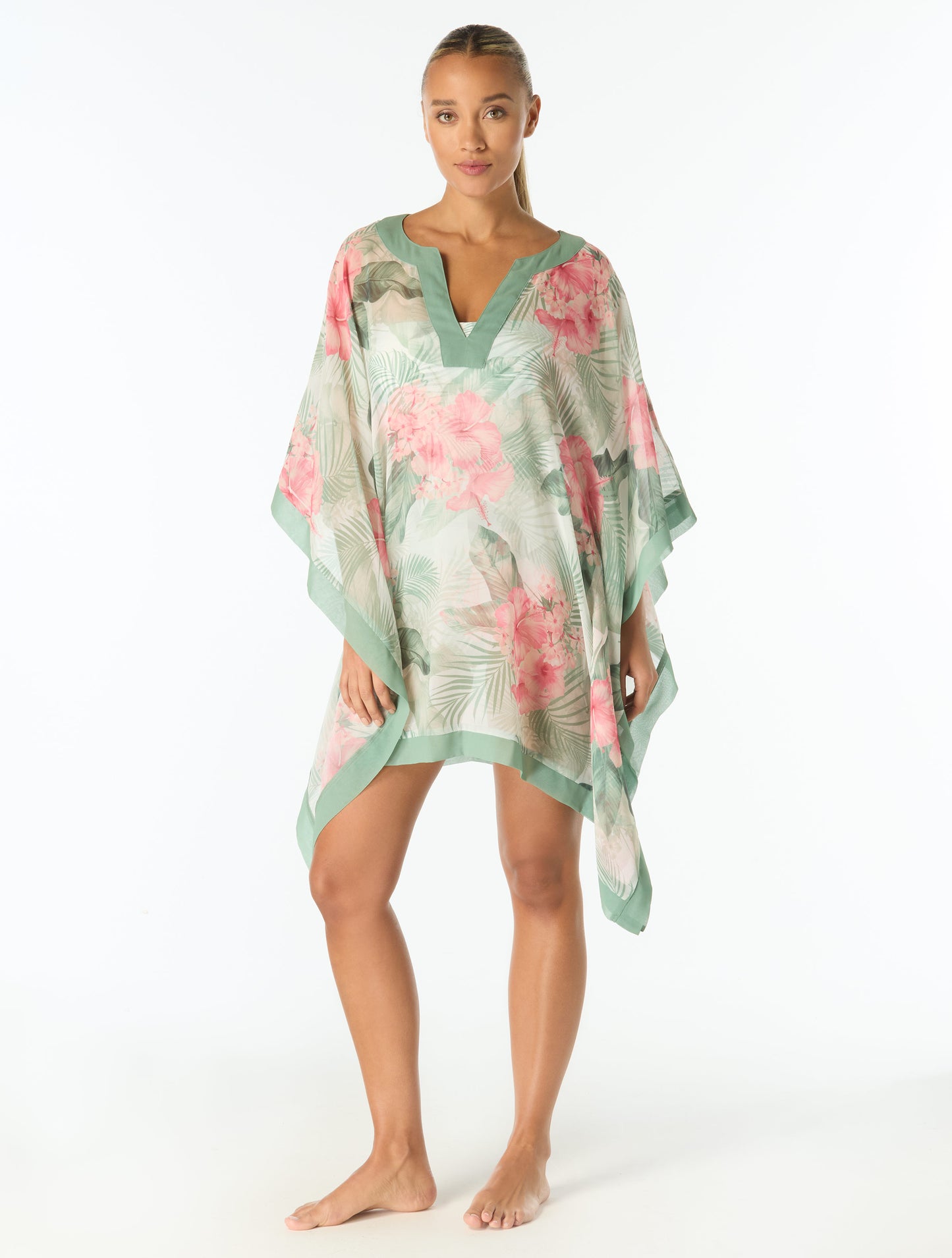 Coco Contours Grand Caftan V-Neck Dress Cover Up - Hibiscus Breeze