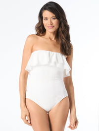 Coco Contours Agate Ruffle Bandeau Bra Sized One Piece Swimsuit - Seashell Crochet - 100 White