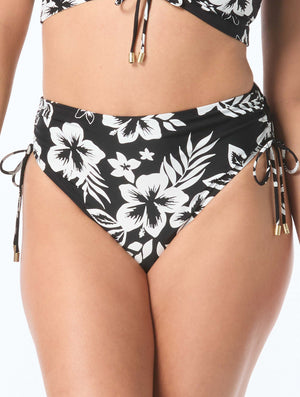 Coco Reef Inspire Shirred High Waist Bikini Bottom - Aloha Monotone