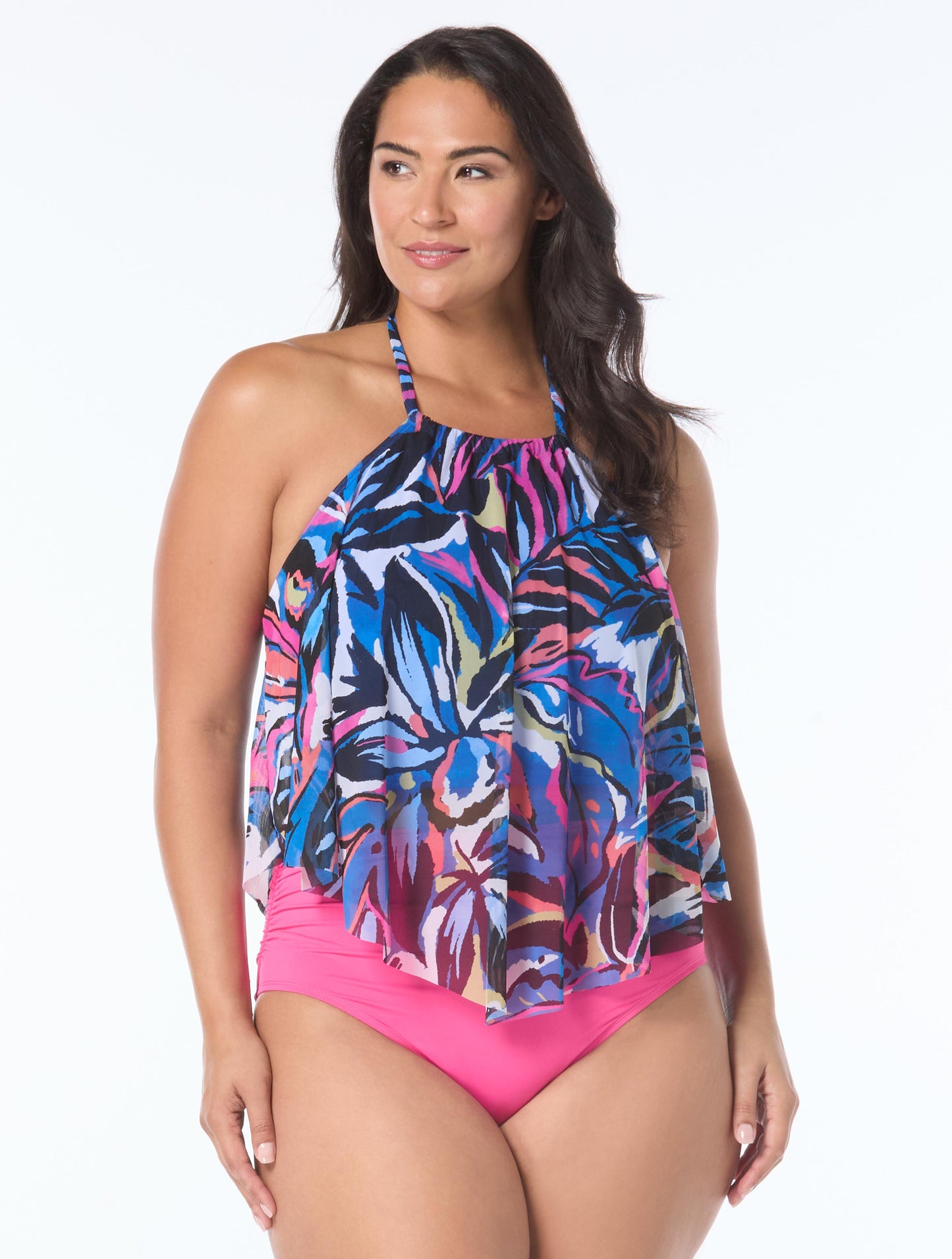 Coco Reef Aura Mesh Ruffle Bra Sized Underwire Tankini Top - Paradise Abstract