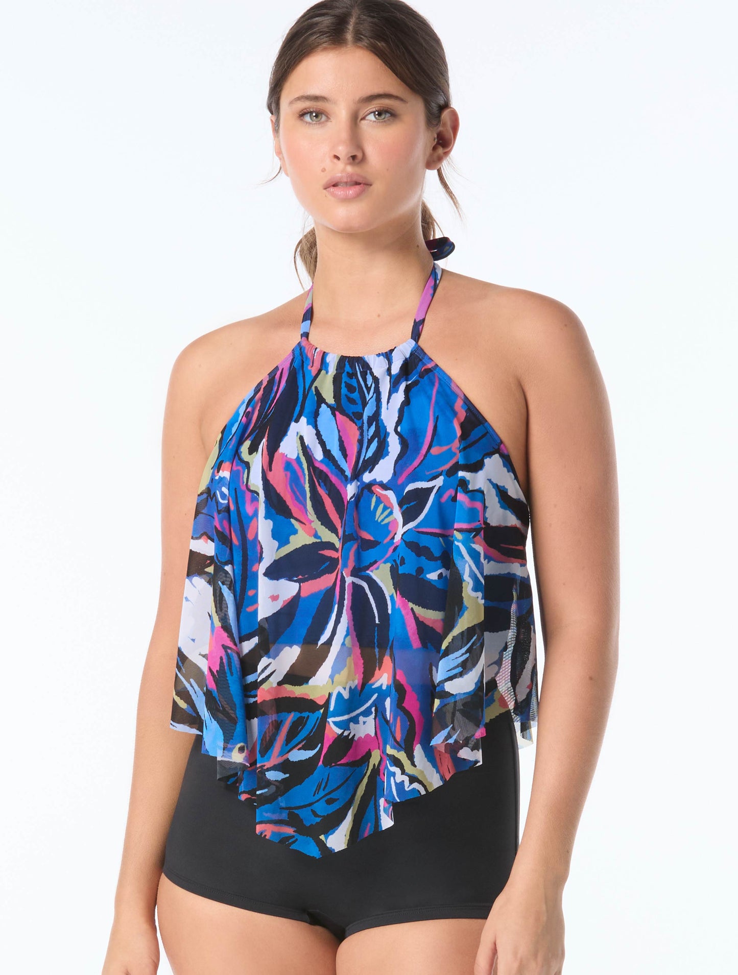 Coco Reef Aura Mesh Ruffle Bra Sized Underwire Tankini Top - Paradise Abstract