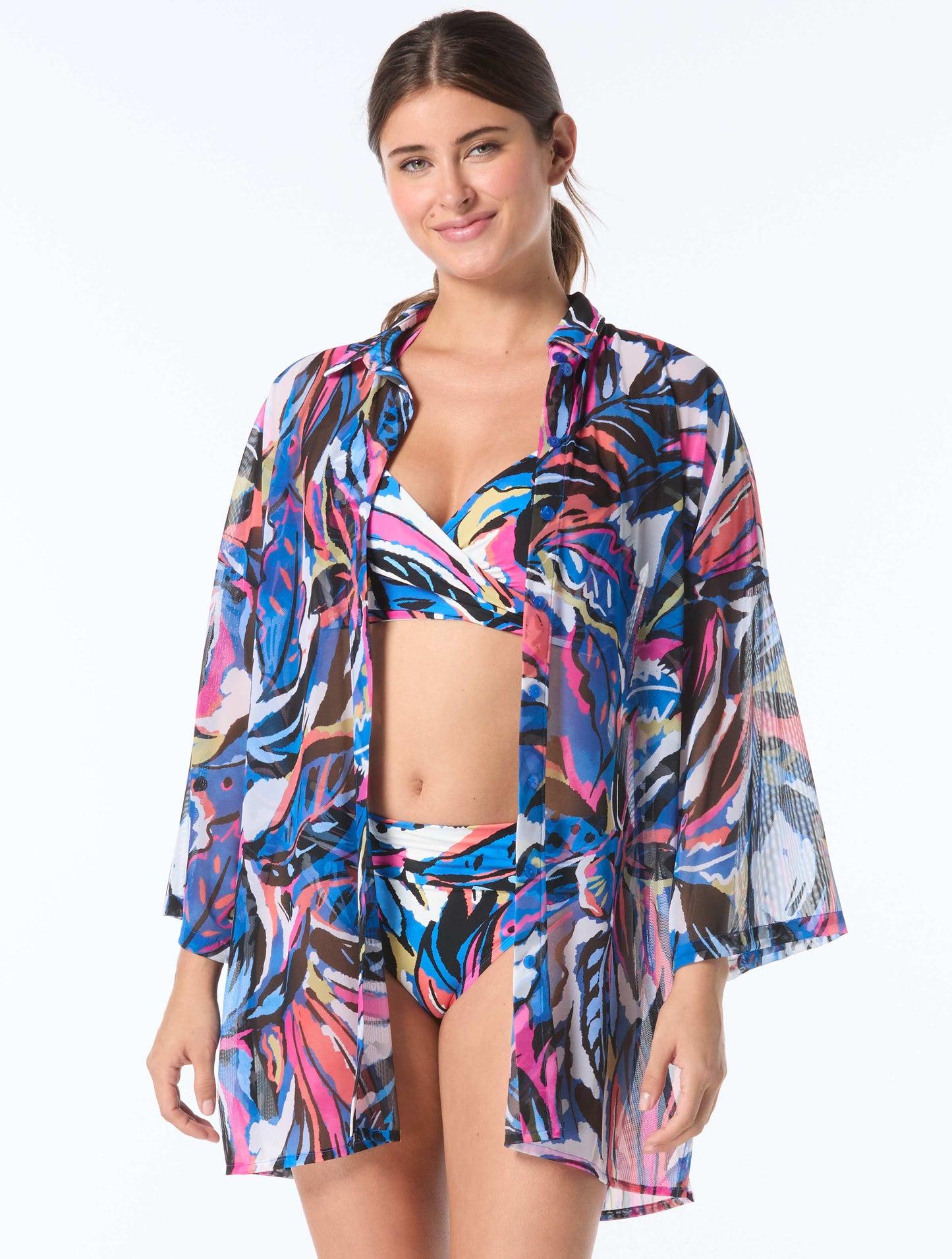 Coco Reef Divinity Button Up Cover Up Shirt - Paradise Abstract